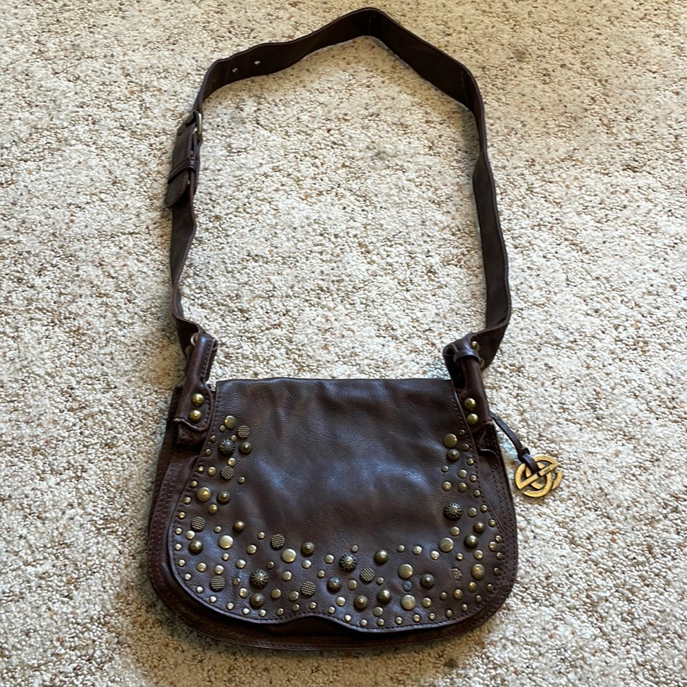 Red by Marc eckō brown leather studded crossbody bag